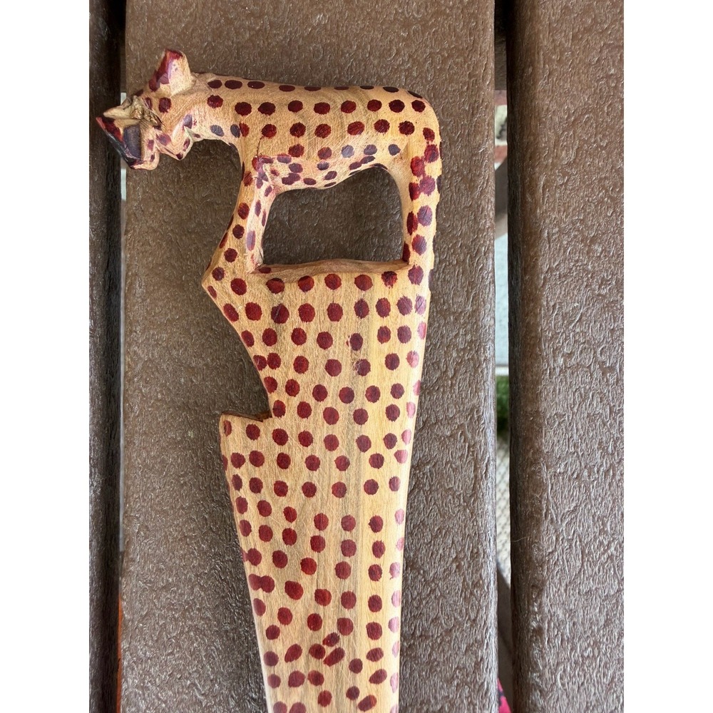 Vintage Hand Carved Wooden Leopard Top Letter Opener Rare Safari